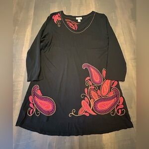 J.Jill Black Embroidered Pink Paisley Tunic